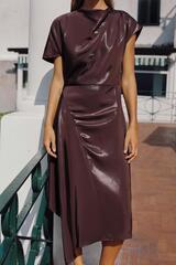 ZARA АТЛАСНОЕ ПЛАТЬЕ МИДИ С БЛЕСКОМ, БУРГУНДИ
