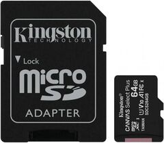 Карта памяти Kingston 64GB microSDHC Canvas Select Plus 100R A1 C10 Card + ADP - Black