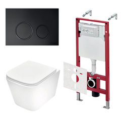 TECE K401104WCS TECEspring Base Комплект 4 в 1 инсталяция, панель смыва с круглыми кнопками, черн. мат., унитаз модель S фото