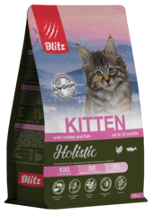 Сухой корм для кошек Blitz Holistic Turkey & Fish Kitten для котят беременных и кормящих кошек, индейка и рыба 1,5 кг