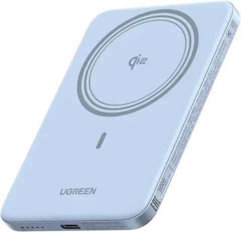 Внешний аккумулятор UGREEN PB580 (65840B) MagFlow Air тонкий 20W Magnetic 5000mAh, серебристо-голубой