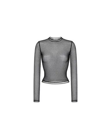 Билли (Billie sleeves), топ с длинным рукавом из черной ажурной сетки