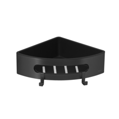 Lemark Shelf Line 9772047 Полка для душа угловая из нерж. стали с крючками, черный/ вставка-пластик черный фото