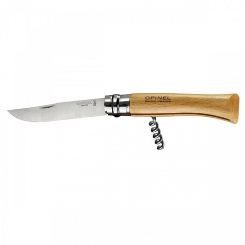 Нож Opinel №10, нержавеющая сталь, рукоять из бука, со штопором