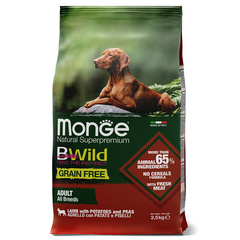 Беззерновой корм для собак Monge Dog BWild GRAIN FREE утка с картофелем 2,5 кг