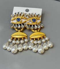 Длинные серьги в стиле Schiaparelli с голубыми/белыми каплями и подвесками из жемчуга