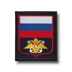 Нашивка ( Шеврон ) На Рукав ВМФ России Приказ №300 На Липучке Белые Якоря / Красный Кант / Черная