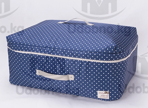 Мягкий большой кофр для объемных вещей, XL, 63*48*28 см (темно-синий в горошек)