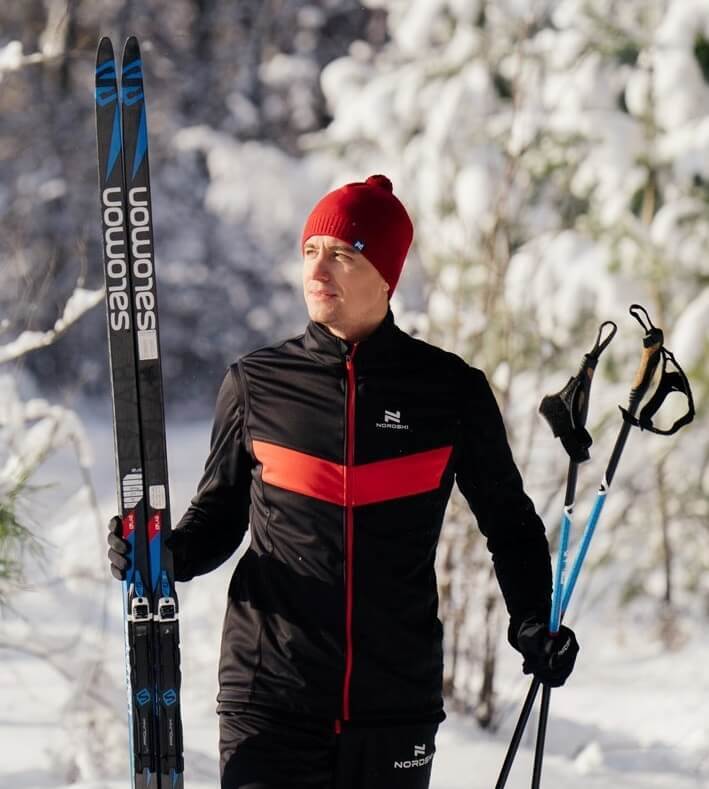 Мужская утепленная разминочная куртка Nordski Base black-red - 5