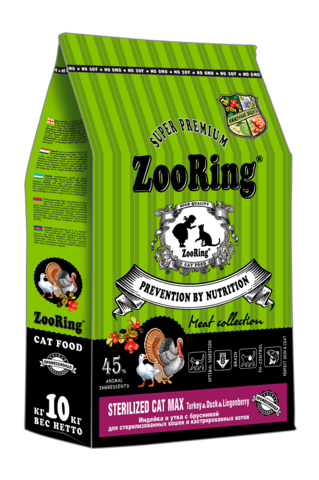 ZooRing STERILIZED CAT MAX TURKEY&DUCK&LINGONBERRY Индейка и утка с брусникой 10кг