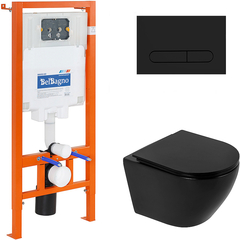 BelBagno Colorato BB062CHR-MB/BB062SC-MB/BB002-80/BB007-PR-NERO.M Инсталляция с унитазом, сиденьем и клавишей смыва, цвет: чёрный фото