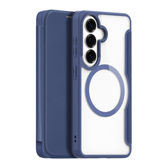 Чехол книжка синего цвета с поддержкой MagSafe для Samsung Galaxy S26, серия Skin X Pro Series от Dux Ducis