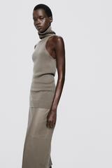Massimo Dutti Трикотажный топ с воротником-халтером из 100% кашемира - Limited Edition, коричневый