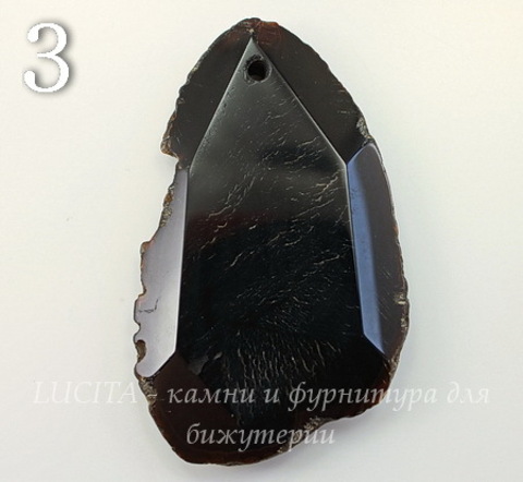 Подвеска Агат с Кварцем с огранкой (цвет - дымчатый черный с белым) (№3 (65х40 мм)(ПОТЁРТОСТИ/ВЫЕМКИ))