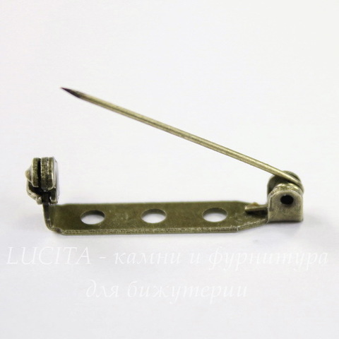 Основа для броши с замочком 27х5 мм (цвет - античная бронза), 10 штук