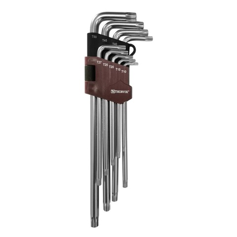 Thorvik TTKL9S Набор ключей торцевых T-TORX® удлиненных  с центрированным штифтом, Т10H-T50H, 9 предметов 53160