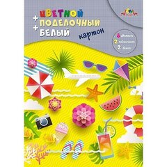 
          Набор цветного и белого картона Апплика А4, 12 листов, 10 цветов, мелованный, на гребне, "Яркое лето"