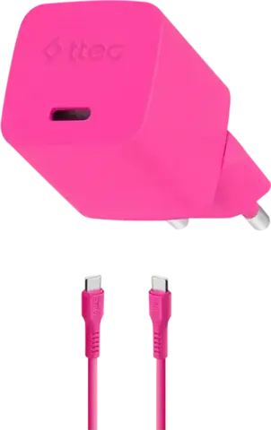 Зарядное устройство TTEC SmartCharger GAN 20W PD USB-C Travel Fast Chargerс каб USB-C 1,2м, неоновый розовый