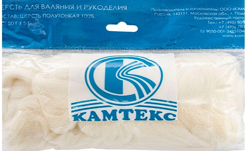 ШЕРСТЬ ДЛЯ ВАЛЯНИЯ ПОЛУТОНКАЯ КАМТЕКС 205, Белый