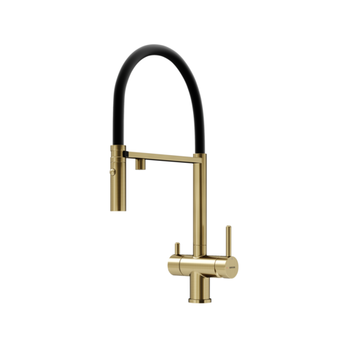 Sancos Imola SC4010BGBH Смеситель для кухни с гибким изливом и краном для фильтра, цвет: брашированное золото,черный