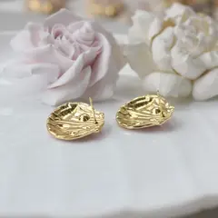 Серьги пусеты Ракушки с эмалью, розовый, 22*25 мм, сталь, позолота, СГ030