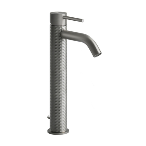 Gessi 316 54404#239 Смеситель для раковины на 1 отверстие, высокий, h=305мм, с донным клапаном, излив 123мм, цвет: steel brushed