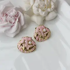 Серьги пусеты Ракушки с эмалью, розовый, 22*25 мм, сталь, позолота, СГ030