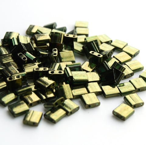 TL-0306 Бисер Миюки тила Зеленый с золотистым отливом/Miyuki Tila Olive Green Gold Luster