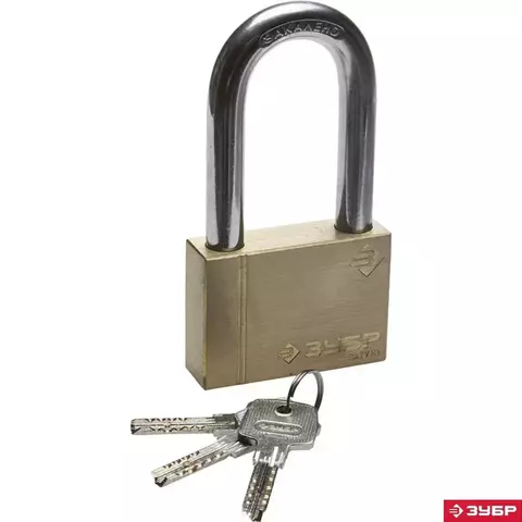 ЗУБР 70 мм, удлиненная дужка, латунный корпус, навесной замок (37299-70-1)