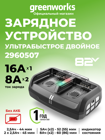 Ультра быстрое двух портовое зарядное устройство Greenworks CHD1300, 82V (2960507)