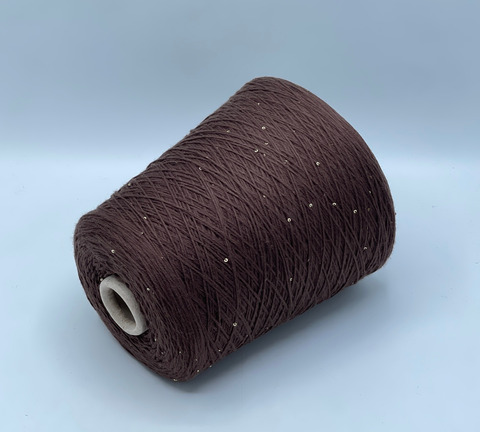 Бобинная пряжа, Cotone Paillettes, 480м, 97% Хлопок, 3% Полиэстер(пайетка), Коричневый. 40711