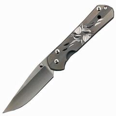 Фото Складной нож Chris Reeve Large Sebenza 21, сталь S35VN, рукоять титановый сплав, гравировка серебряный цветок