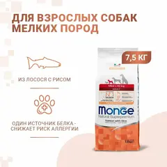 Monge Dog Monoprotein Mini корм для взрослых собак мелких пород лосось с рисом 7.5кг
