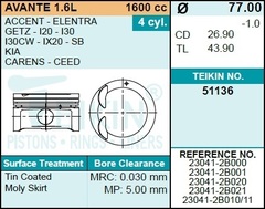 Поршень двигателя TEIKIN 51136 0.50 (4шт/упак)