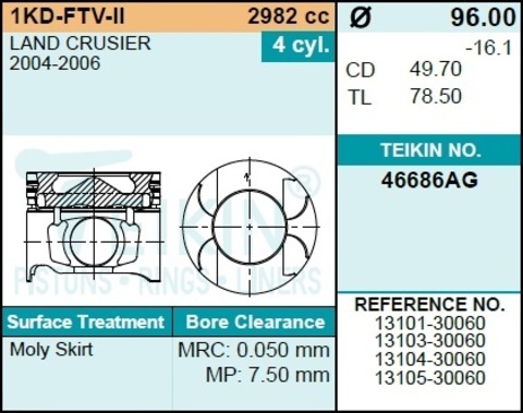Поршень двигателя TEIKIN 46686AG 0.50 (4шт/упак)