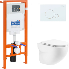 BelBagno Onda BB066CHR/BB870SC/BB002-80/BB014-SR-BIANCO Инсталляция с унитазом, сиденьем и клавишей смыва, цвет: белый фото
