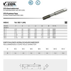 Метчик STI М 8,0х1,25 (Машинный, накатной) HSSE С/2-3P 60° 4h 80мм a=8,0 Volkel 03611