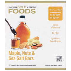 California Gold Nutrition, Перекусы. Батончики с кленовым сиропом, орехами и морской солью, 12 шт., 40 г (1,4 унции) каждый