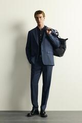 ZARA КОСТЮМНЫЕ БРЮКИ REGULAR FIT В КЛЕТКУ, МОРСКОЙ ТЕМНО-СИНИЙ