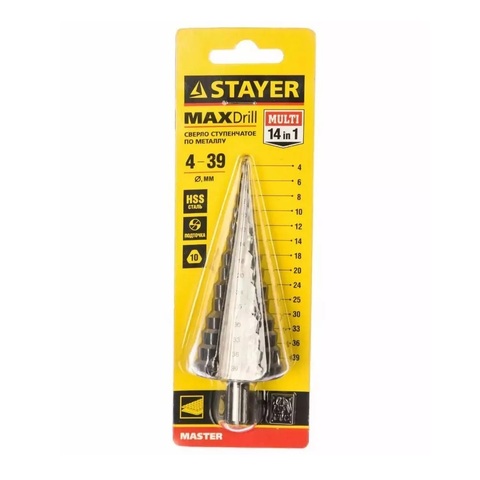 STAYER 4-39 мм, 14 ступеней, сталь HSS, ступенчатое сверло (29660-4-39-14)