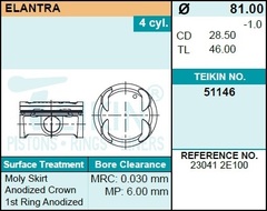 Поршень двигателя TEIKIN 51146 0.50 (4шт/упак)
