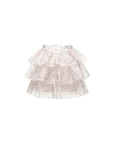 Бетти мини (Betty mini), юбка мини из молочной органзы с цветочным принтом