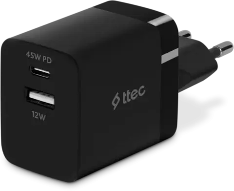 Зарядное устройство TTEC SmartCharger 45W PD Duo Travel Charger USB-C+USB-A, черный
