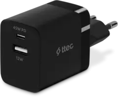 Зарядное устройство TTEC SmartCharger 45W PD Duo Travel Charger USB-C+USB-A, черный
