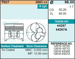 Поршень двигателя TEIKIN 44267 0.50 (4шт/упак)