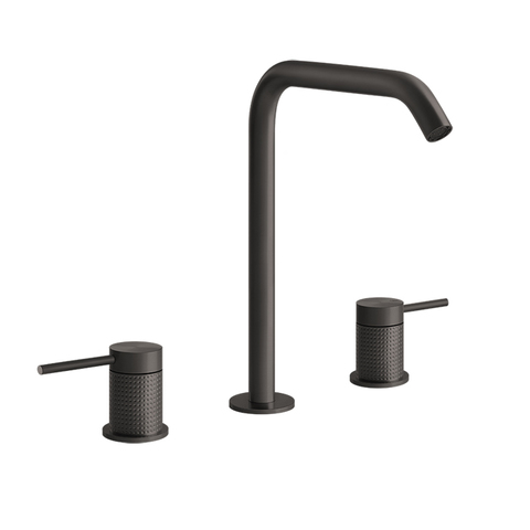 Gessi 316 54411#707 Смеситель для раковины на 3 отверстия, без донного клапана, излив 156мм, h=269мм, цвет: brushed black metal pvd