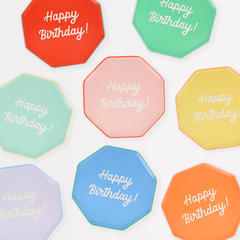 Тарелки маленькие цветные "С Днем Рождения" [Happy Birthday] 8 шт. (21,6 см)