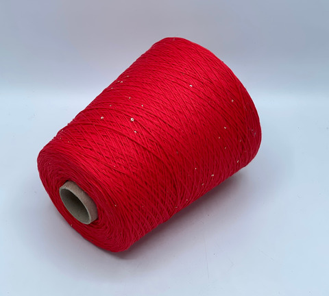 Бобинная пряжа, Cotone Paillettes, 420м, 97% Хлопок, 3% Полиэстер(пайетка), Красный. 40703