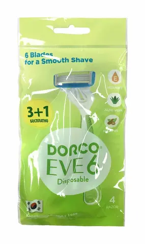 DORCO EVE 6 Disposable однораз.станок (3+1 В ПОДАРОК) плав.гол. с 6 лезвиями (Ю.Корея)