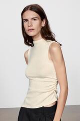 ZARA ТОП С ВОРОТНИКОМ-СТОЙКОЙ, ЦВЕТ СЛОНОВОЙ КОСТИ